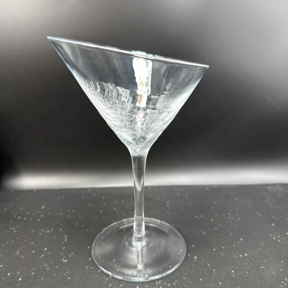 Pier 1 Clear Slanted Rim Crackle Glass Martini Cocktail Stemware Clear Art Glass